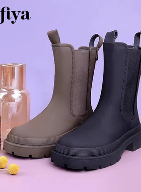 Safiya/索菲娅秋冬中筒后拉链弹力时装靴厚底烟筒靴女SF24116091