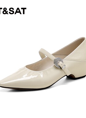 St&Sat/星期六春秋牛皮玛丽珍鞋水钻方头浅口单鞋女SSE1111C92