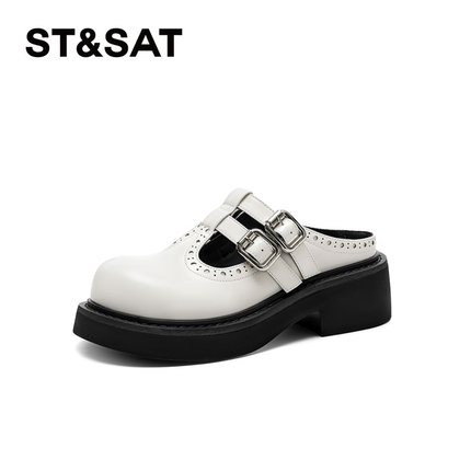 St&Sat/星期六春秋新款圆头穆勒鞋粗高跟包头半拖鞋女SSC2114C53