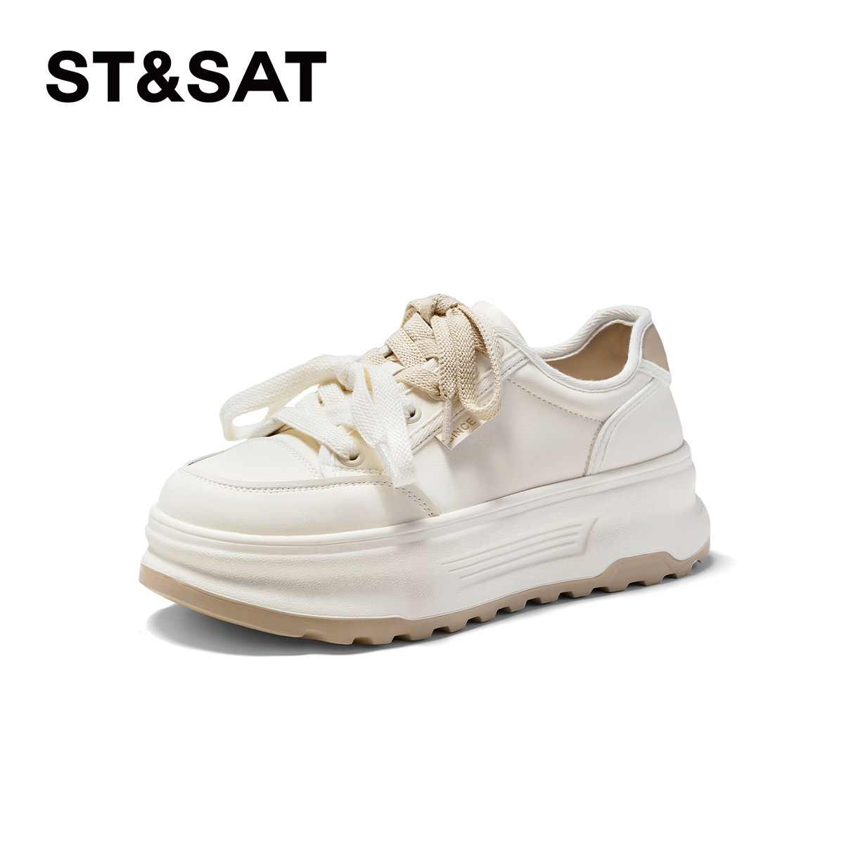 星期六厚底增高系带休闲小白鞋