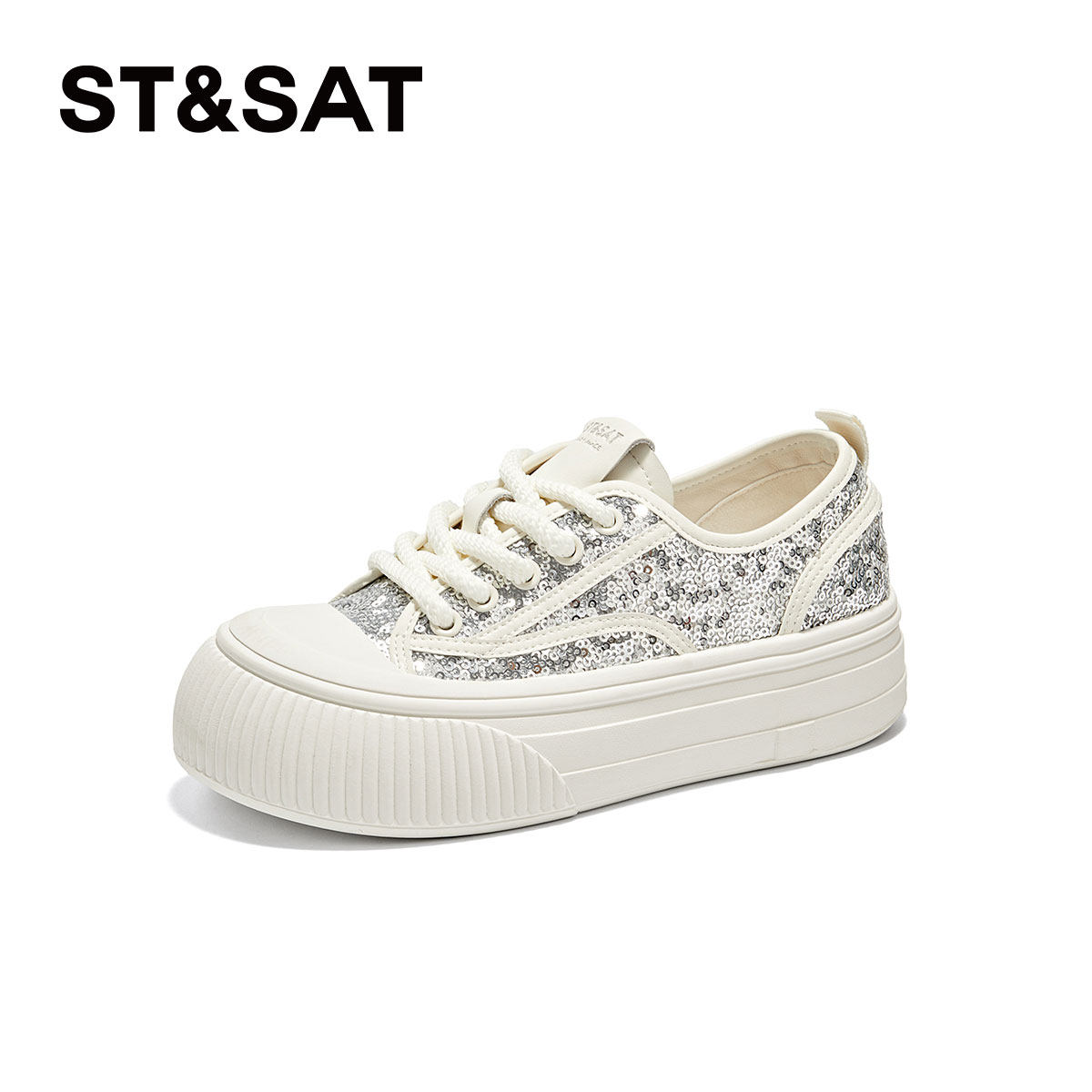 St&Sat/星期六春秋亮片小白鞋厚底增高系带休闲板鞋女SSC1112C65,女鞋,时尚休闲鞋,淘宝优惠券,粉丝福利购,淘宝优惠卷