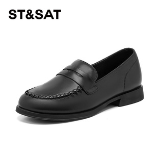 St&Sat 粗跟小皮鞋 一脚蹬单鞋 女SSE1112CA2 星期六春秋圆头乐福鞋