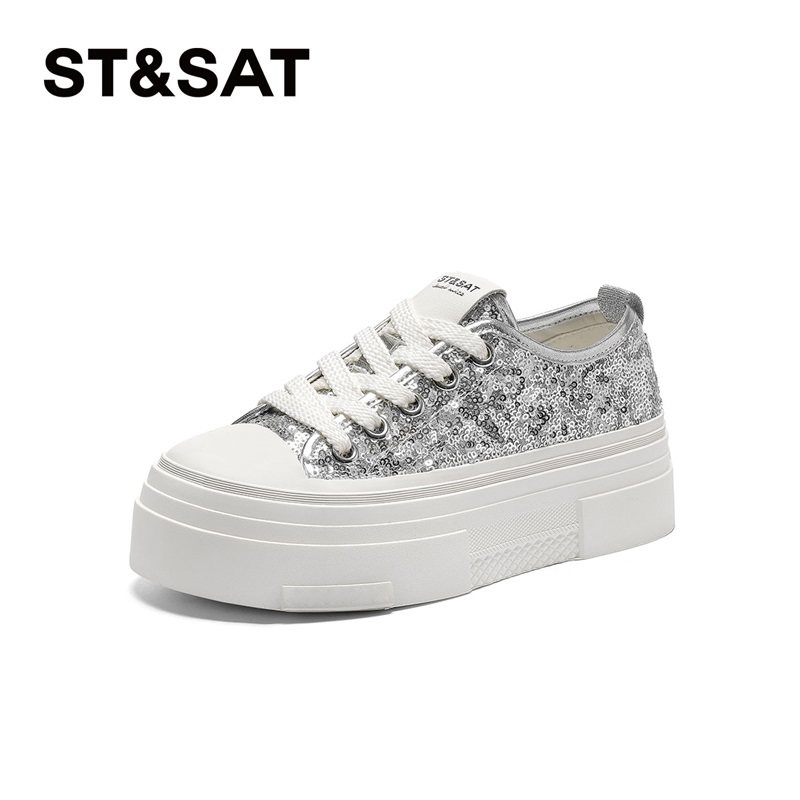 St&Sat/星期六春秋亮片系带小白鞋厚底增高休闲单鞋女SSC1112C35,女鞋,时尚休闲鞋,淘宝优惠券,粉丝福利购,淘宝优惠卷