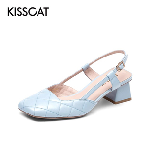 凉鞋 KISSCAT 羊皮大方头浅口一字扣带时装 接吻猫夏季 女KA21111