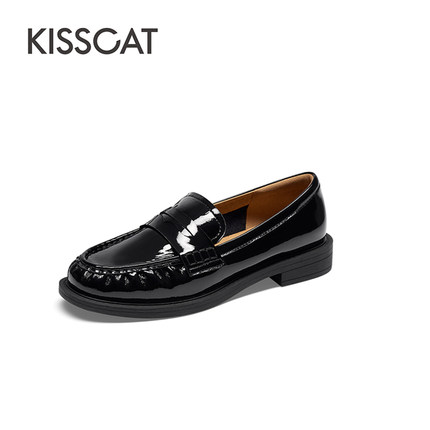 KISS CAT/接吻猫春秋牛皮乐福鞋低跟小皮鞋圆头单鞋女KA54132-53
