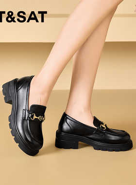 St&Sat/星期六春秋新款乐福鞋金属扣厚底增高单鞋女SSC3111C2F