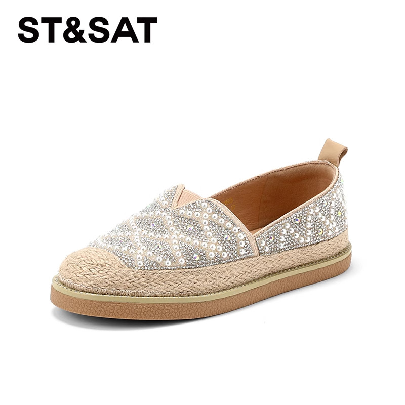 St&Sat/星期六春秋圆头水钻珍珠一脚蹬平底渔夫鞋女SS23111603,女鞋,渔夫鞋,淘宝优惠券,粉丝福利购,淘宝优惠卷