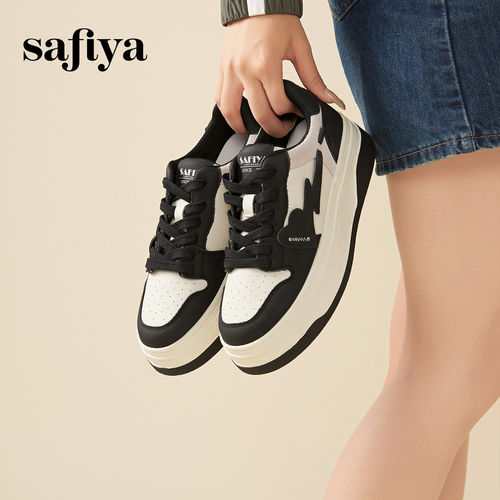 Safiya/索菲娅春秋拼色休闲板鞋系带厚底运动单鞋女SF33112102