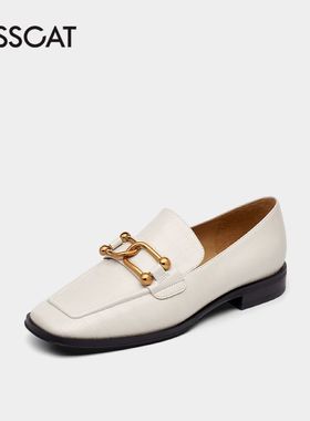 KISSCAT/接吻猫春秋牛皮方头扣饰一脚蹬低跟乐福单鞋女KA21679-50