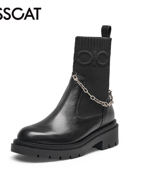 KISS CAT/接吻猫秋冬牛皮切尔西靴厚底圆头弹力短靴女KA32549-51