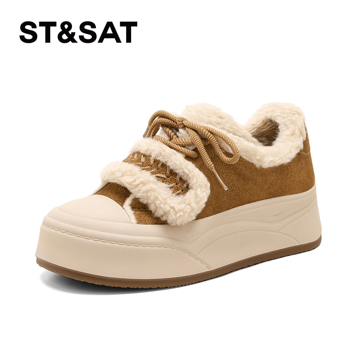 St&Sat/星期六冬季加绒加厚板鞋厚底增高运动休闲鞋女SSD411DCTY