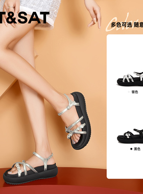 St&Sat/星期六夏季水钻罗马鞋厚底增高休闲运动凉鞋女SSC2115C5K