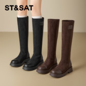 St&Sat 星期六秋冬厚底骑士靴瘦瘦弹力靴百搭长筒靴女SSD4119CSD