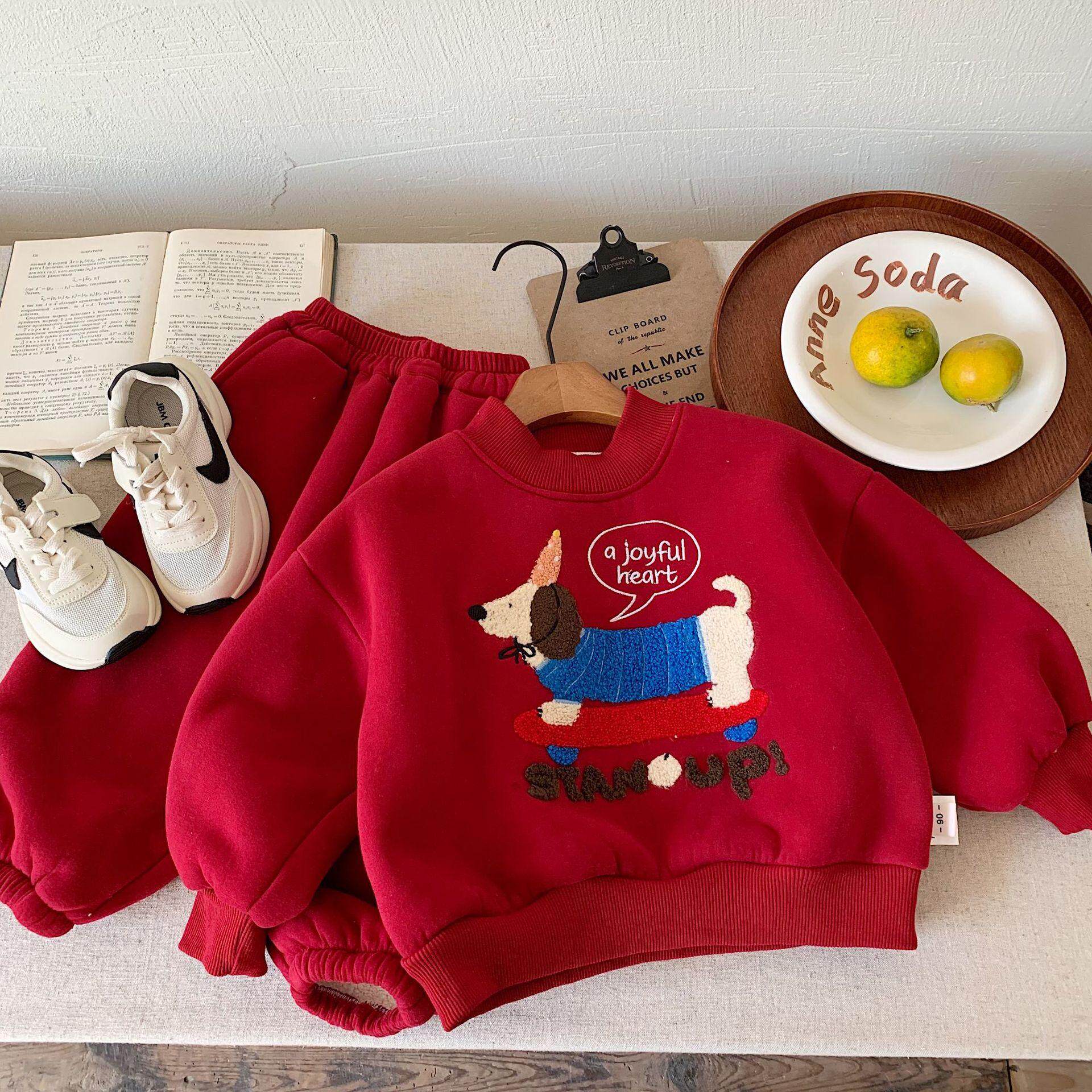 不二妈红色过年卫衣套装喜庆加绒