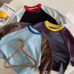 小童拼色上衣纯棉宝宝打底衫 儿童插肩袖 新款 2026春季 女洋气 男韩版