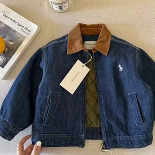 儿童夹棉牛仔外套男加厚冬季款小童装棉衣外搭洋气宝宝夹克女加厚