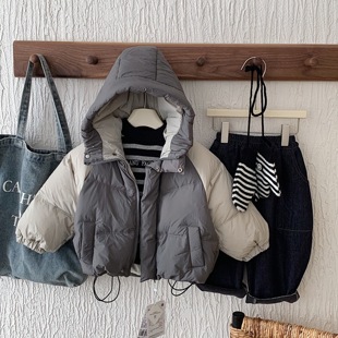 90白鸭绒儿童羽绒服男冬季 宝宝拼色棉袄洋气小童连帽外套女加厚 款