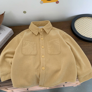 儿童衬衫男加绒2025冬季新款小童纯色外套上衣加厚宝宝衬衣女洋气