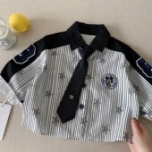 小童条纹上衣纯棉宝宝卡通衬衣女洋气 2026新款 儿童星星衬衫 男春季