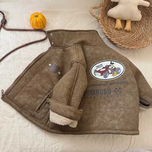 儿童羊羔绒外套男加绒冬季款小童上衣加厚潮宝宝保暖女韩版皮夹克