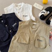 坎肩洋气潮宝宝口袋背心女薄款 男童工装 新款 儿童马甲外穿2025夏季