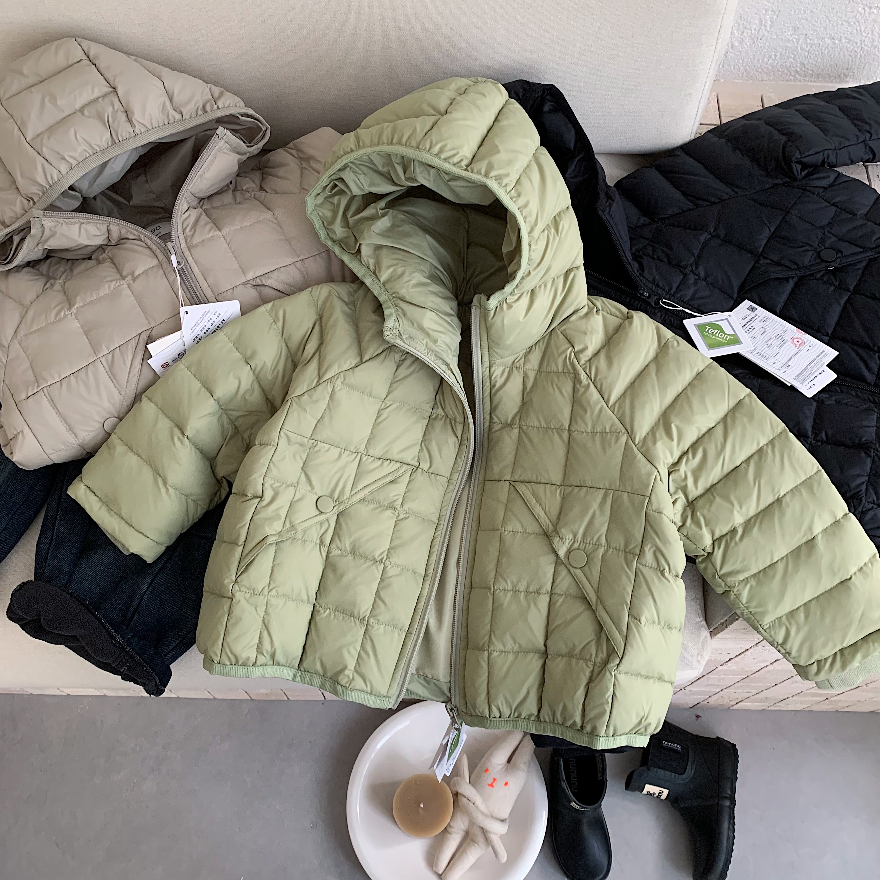 不二妈冬款拼接连帽羽绒外套保暖