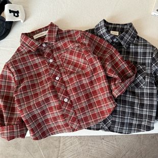 儿童格子衬衫男童2025秋季新款中小童上衣宝宝休闲衬衣外套女洋气