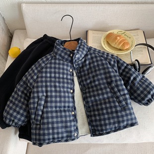 儿童格子棉服男加厚2025冬季新款小童棉袄外套保暖宝宝棉衣女洋气