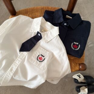 儿童白衬衫男学院风2026春秋新款小童班服校服宝宝领带衬衣女洋气