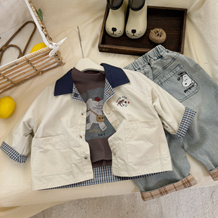 儿童卡通外套男2026春秋新款小童休闲开衫可爱宝宝纯色夹克女洋气