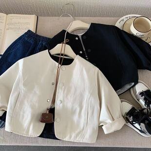 儿童外套男春季2026新款小童纯色开衫上衣圆领宝宝日系夹克女洋气