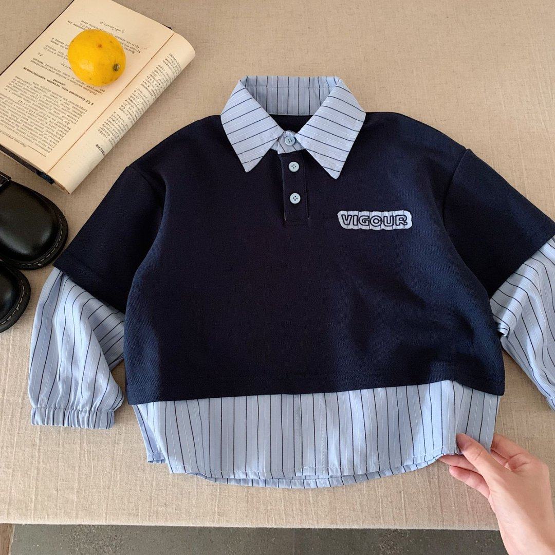 儿童polo衫2025秋季新款假两件上衣男童女童条纹撞色翻领长袖潮,童装/婴儿装/亲子装,儿童POLO衫,淘宝优惠券,粉丝福利购,淘宝优惠卷