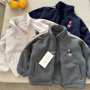 儿童毛毛衣男加绒2025秋冬新款宝宝夹克加厚中小童卡通外套女保暖