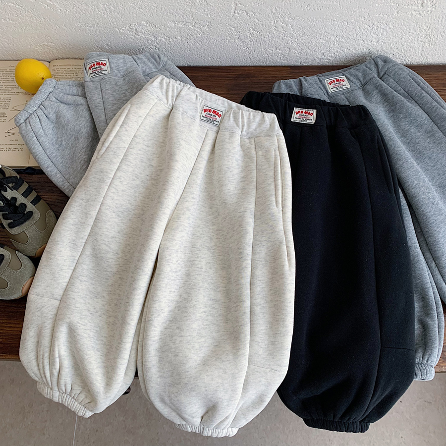 儿童加绒卫裤男女童加厚长裤2025冬季新款宝宝纯色束脚裤保暖洋气