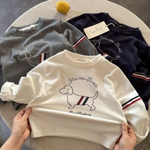 儿童小狗T恤男2025秋冬新款中小童装tb上衣潮牌宝宝打底衫女加绒