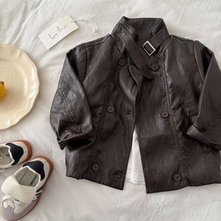 儿童皮夹克男韩版2026春秋新款小童装纯色外套宝宝机车皮衣女洋气