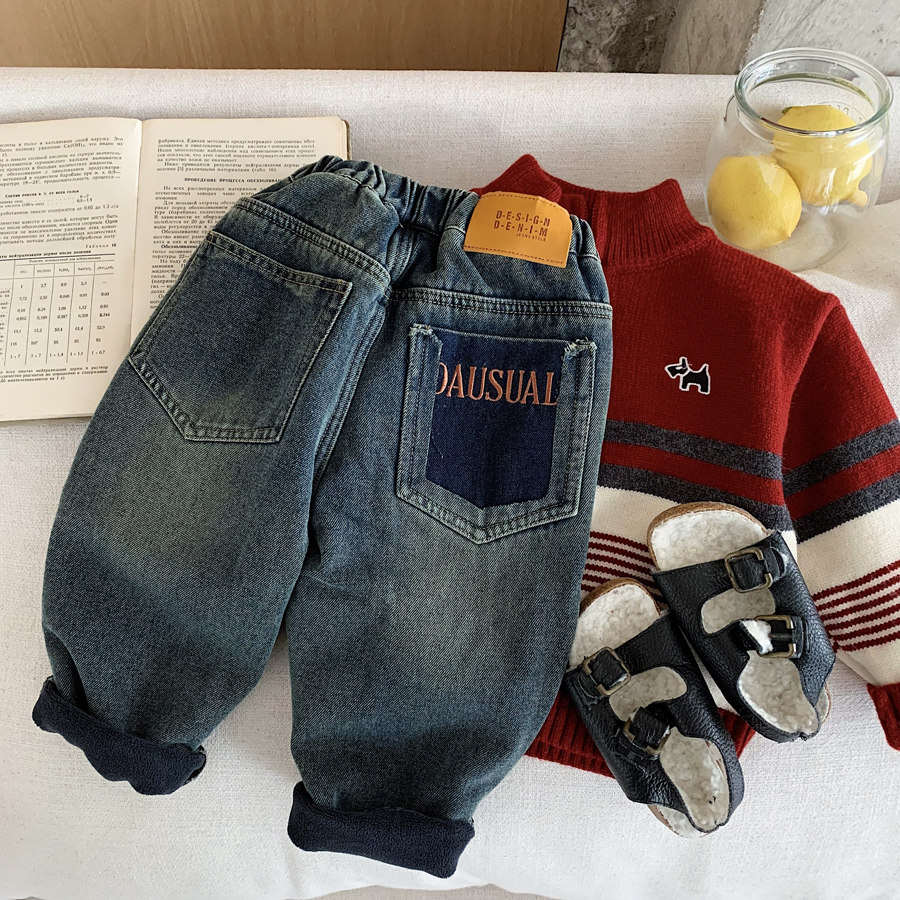 男童加绒牛仔裤2025冬季新款儿童个性加绒加厚柔软休闲牛仔长裤子,童装/婴儿装/亲子装,儿童牛仔裤,淘宝优惠券,粉丝福利购,淘宝优惠卷