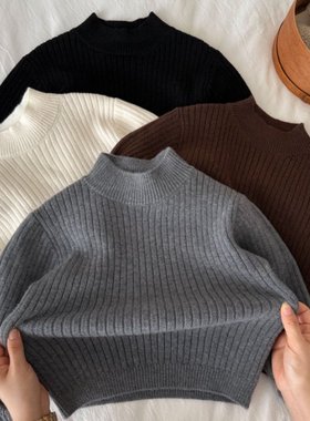 儿童针织衫男加厚2025冬季新款小童纯色上衣潮宝宝打底毛衣女保暖