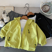 儿童连帽外套2026春秋新款 男童抽绳风衣洋气宝宝纯色冲锋衣女韩版