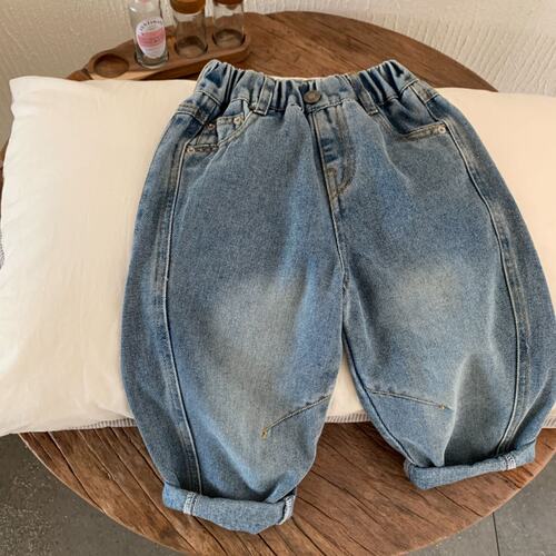 不二妈男女童做旧牛仔裤秋季柔软