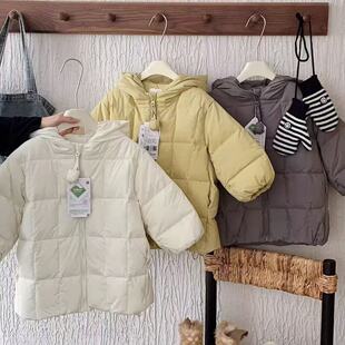 90白鸭绒儿童羽绒服男秋冬季款小童上衣纯色潮宝宝连帽外套女保暖