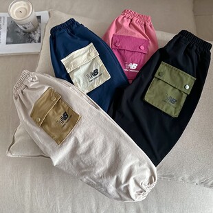 儿童口袋长裤2024秋季新款男童束脚卫裤韩版宝宝潮牌工装裤女洋气