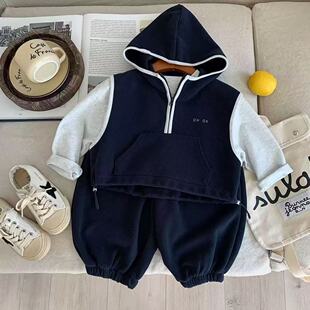 儿童卫衣套装男2026春季新款小童连帽马背潮宝宝春秋三件套女洋气