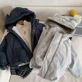 儿童连帽棉服加绒2025冬季 款 男女童兔耳棉袄外套宝宝纯色棉衣加厚