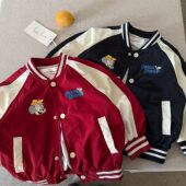 小童拼色夹克宝宝卡通外套女洋气 新款 儿童棒球服男韩版 2026春秋季