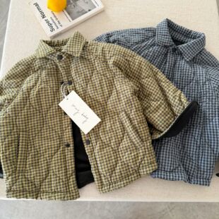 儿童棉服男保暖2026冬季新款小童格子棉衣洋气宝宝加绒外套女夹棉