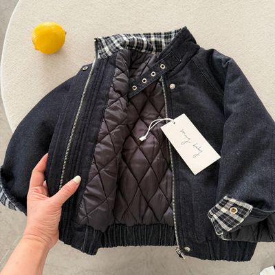 儿童夹棉外套男童2025冬季新款中小童日系夹克潮宝宝棒球服女洋气