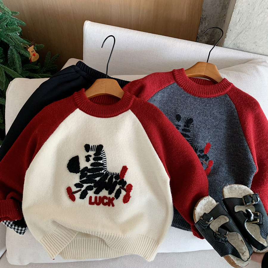 儿童加厚毛衣男2025冬季新款小童撞色上衣潮宝宝打底针织衫女洋气,童装/婴儿装/亲子装,毛衣/针织衫,淘宝优惠券,粉丝福利购,淘宝优惠卷