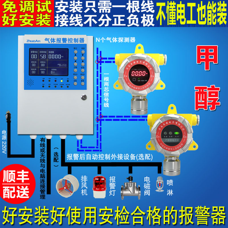 工业可燃气体泄漏报警器酒库甲醇气体浓度检测仪探测器控制主机