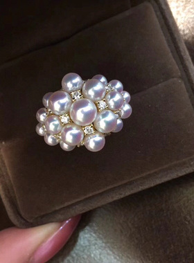 轻奢时尚唯美天然淡水珍珠捧花款戒指S925纯银镶嵌多珍珠指环女士